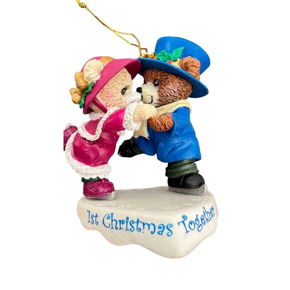 Vintage 1st Christmas Together" ornament featuring a pair of teddy bears ice ska - Picture 4 of 6